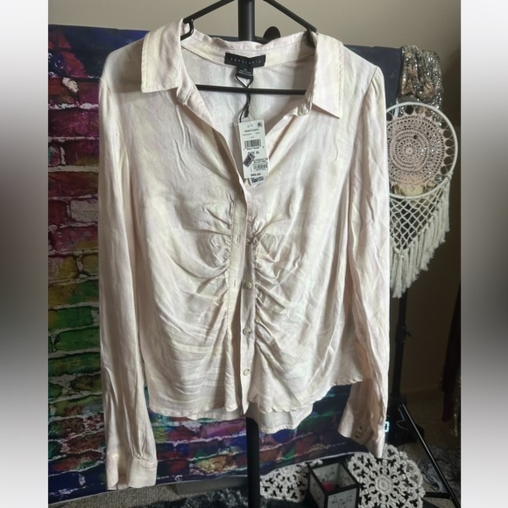 NWT Sanctuary White Button Down Ruched Blouse by Sanctuary, XL